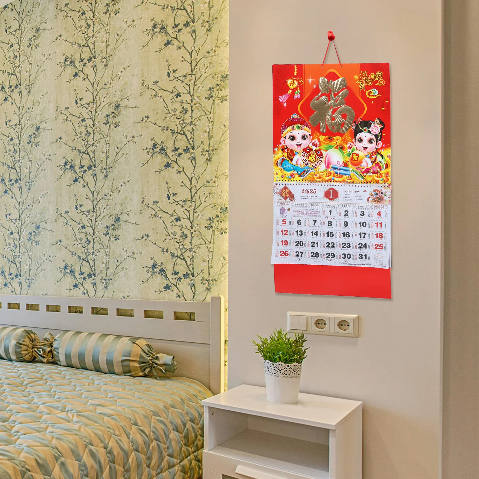 تقويم حائط صيني 2025 ورق تقليدي معلق تقويم قمري طباعة واضحة تصميم لا يبهت للاستخدام المنزلي للمكتب
