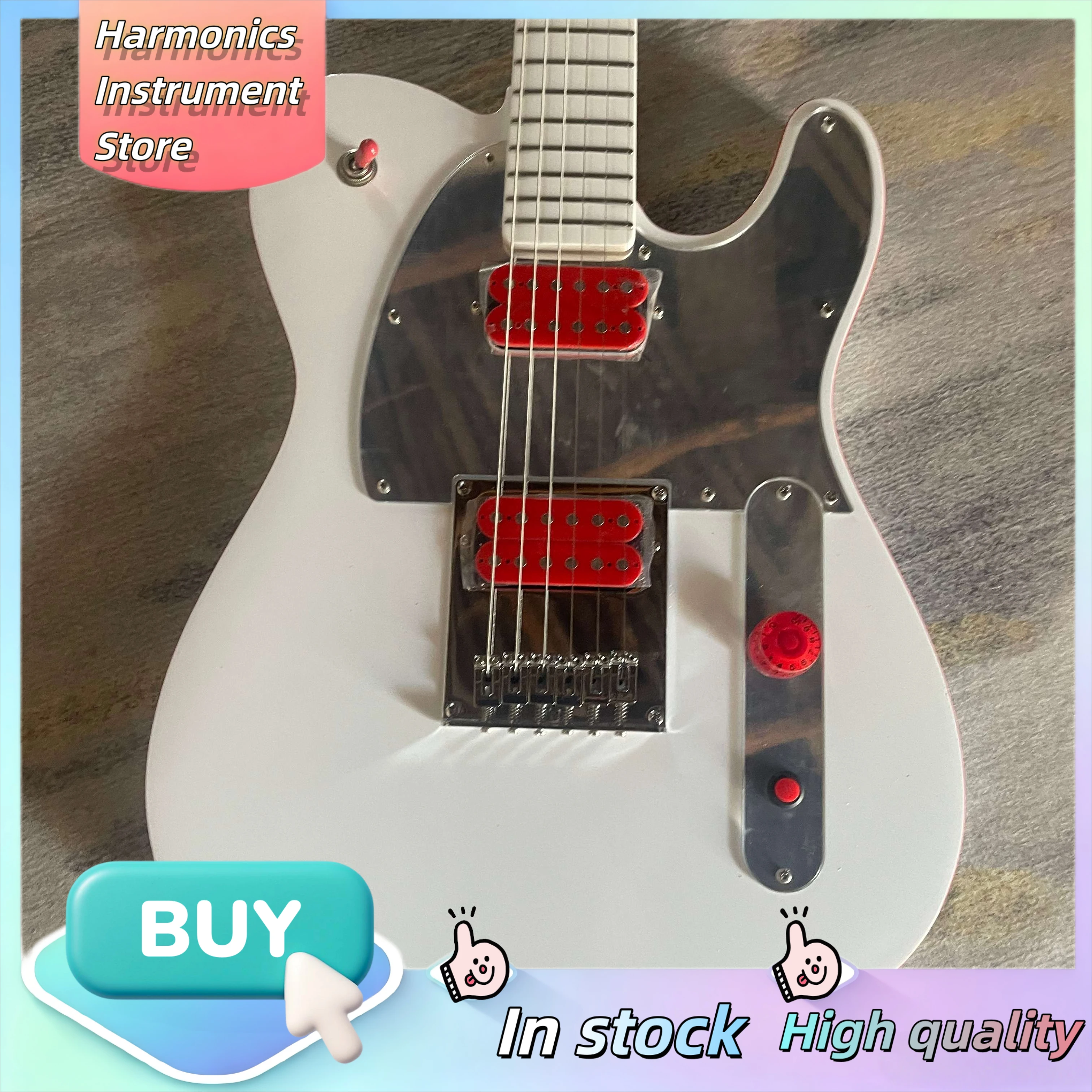 2023 John Ghost TL Electric Guitar, White Red Humbuckers Kill Switch Viral Hot Selling Metal Tele Guitar