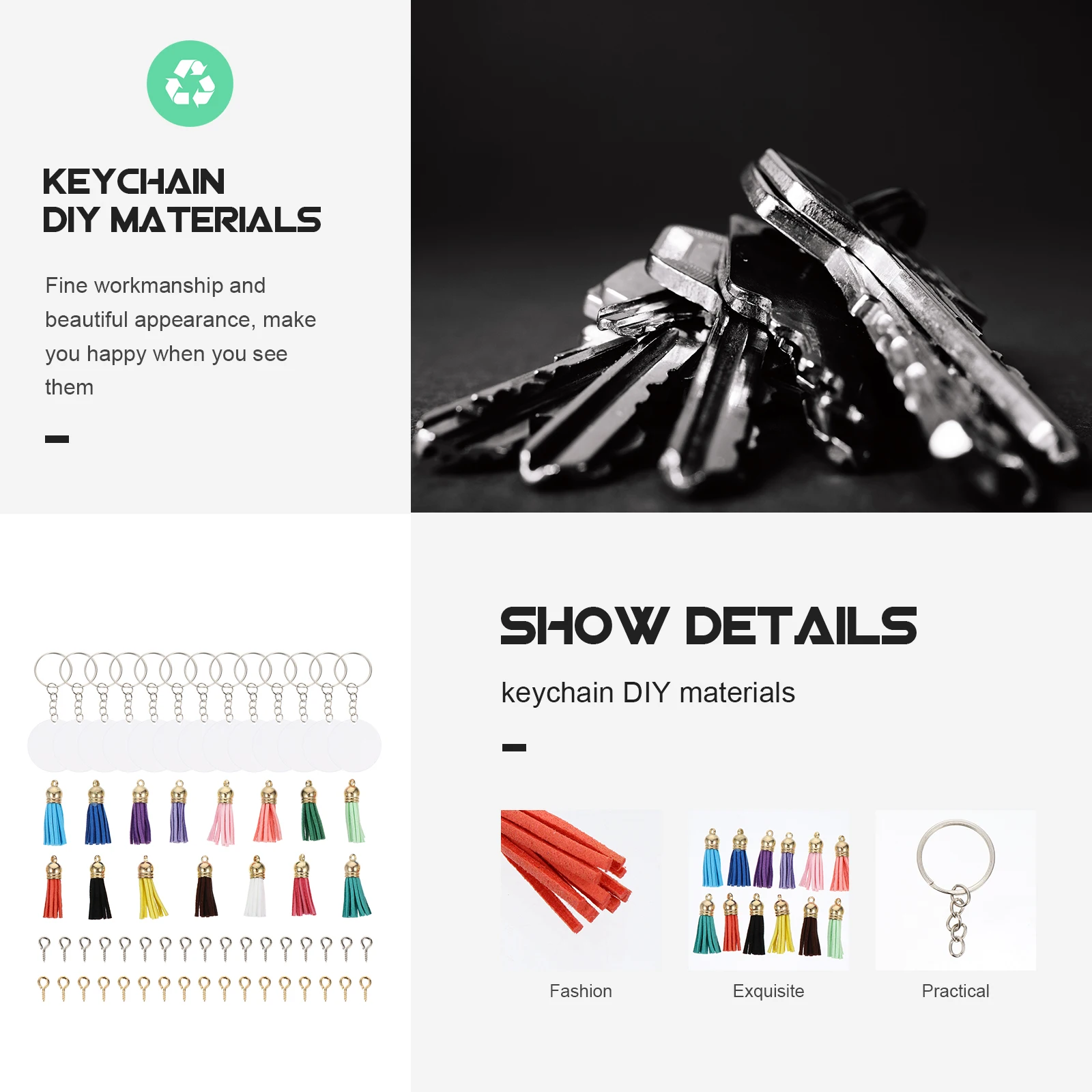 

1 set 1 Set Diy Keychain Material Acrylic Plate Crafts Supplies Tassel Keychain Decor Pendant Accessory Hanging Key Ring Making