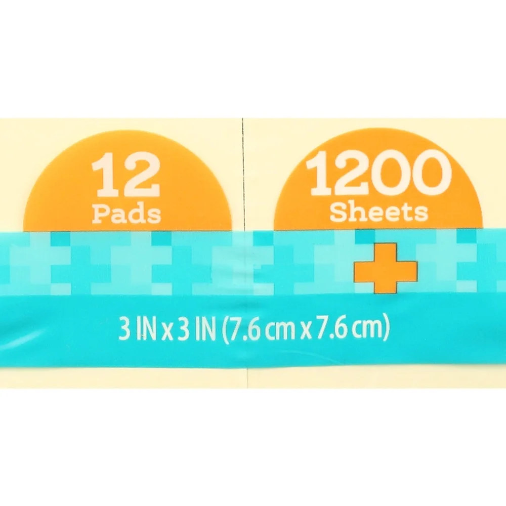 1200매 노란색 스티커 메모 3x3 자체 접착 패드 사무실 학교 가정 정리 알림 작업 관리