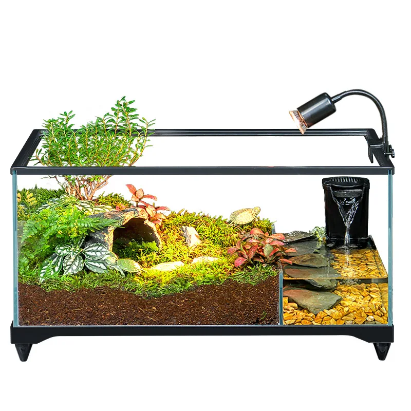 

Turtle Tank Breeding Tank Turtle Ultra-white Glass Household With Sunscreen Ecological Landscaping Amphibious Villa