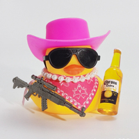 Cute Fortunate Rich Duck Car Dashboard Decoration Yellow Black Duck with Cowboy Hat Scarf Bottle for Women Men Car Ornament