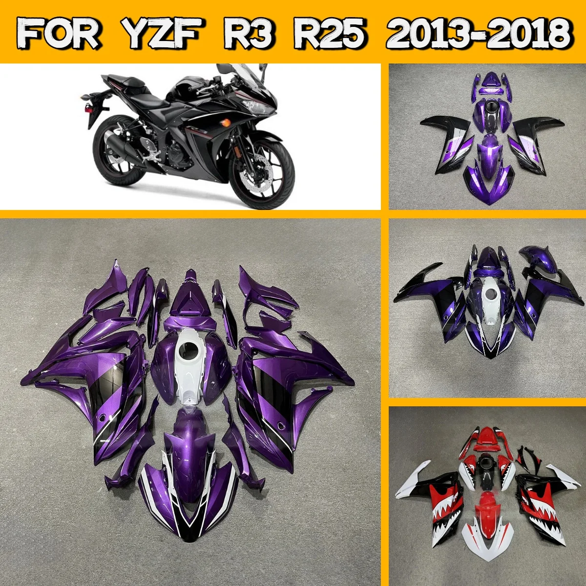 For 2013-2018 Yamaha YZFR3 YZFR25 ABS Injection Kit Body Work Fairings Easy Install 13-18 YZF R3 R25 Fairing Kit