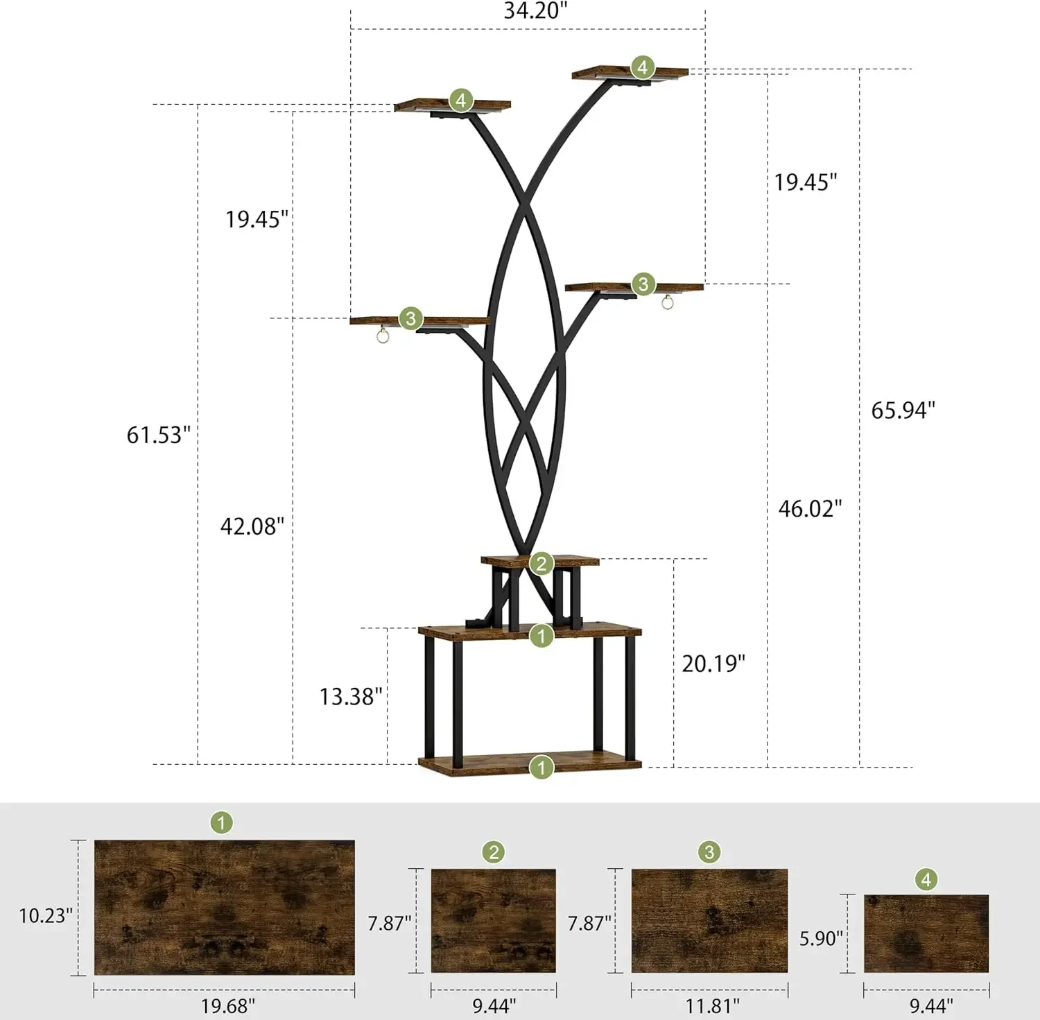 Soporte para plantas de interior de 66" de alto con luz de cultivo - Estante para plantas de metal de 7 niveles para interiores, soportes para plantas para plantas de interior múltiples, árbol S