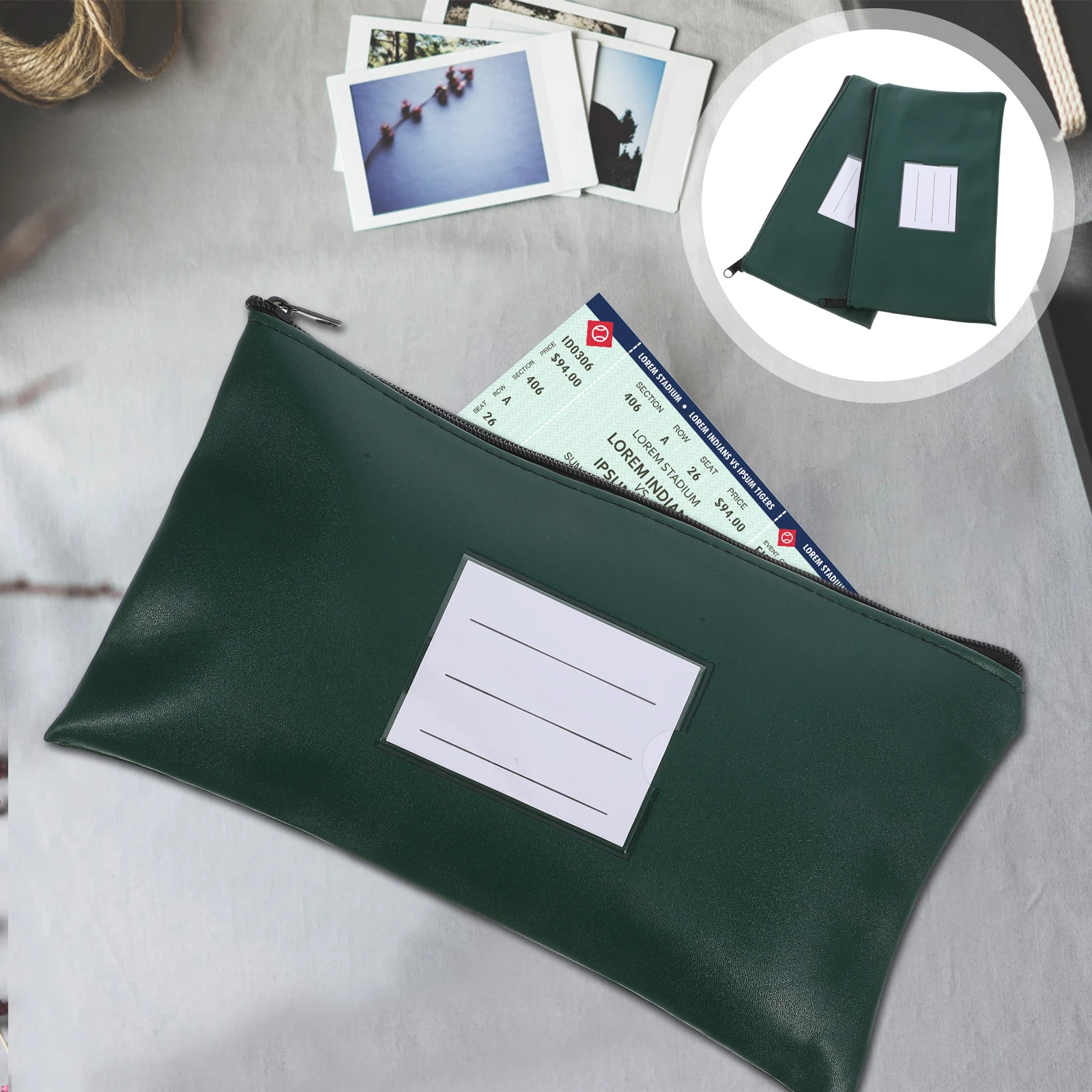 

2pcs Pu Document Bag File Holder Safe Storage Portable Foldable Receipt Container Cash Pouch Zipper File Organizer Office Bills