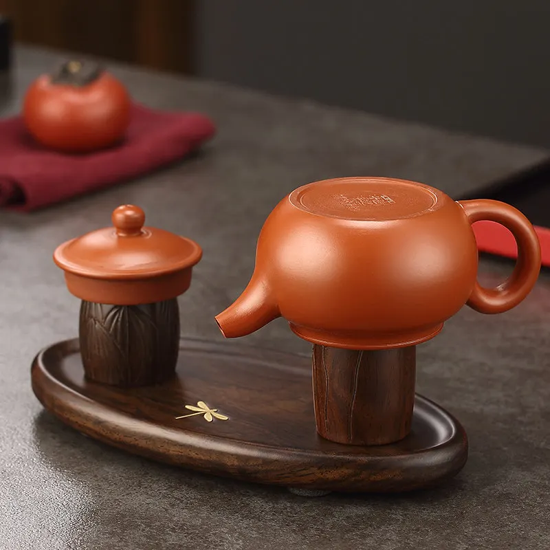 Jinzhida ebony inlaid copper pot drying rack with solid cover, household pot lid holder, purple sand teapot rack, kung