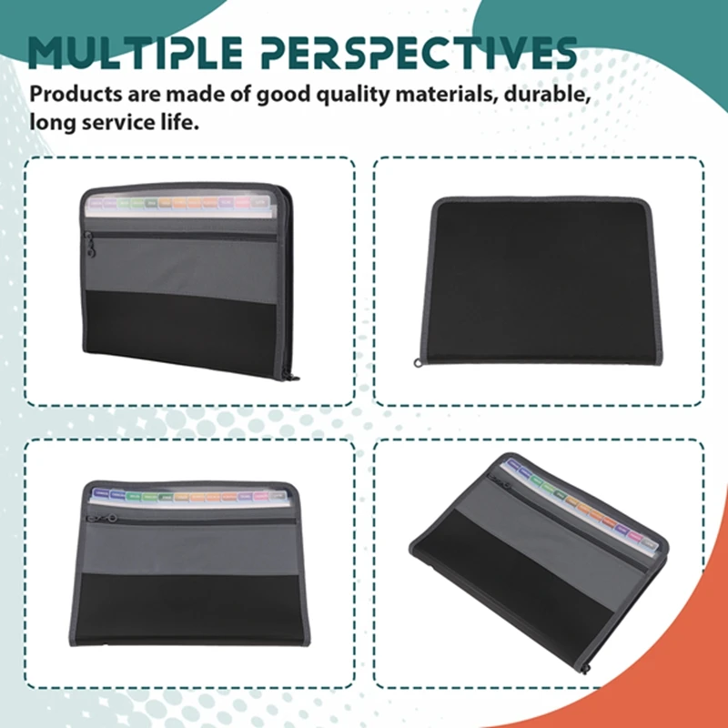 13 Pocket File Folder Storage Rack,File Box Storage Bag,With Zipper, Suitable For A4 Paper, Banknotes,Document Receipt