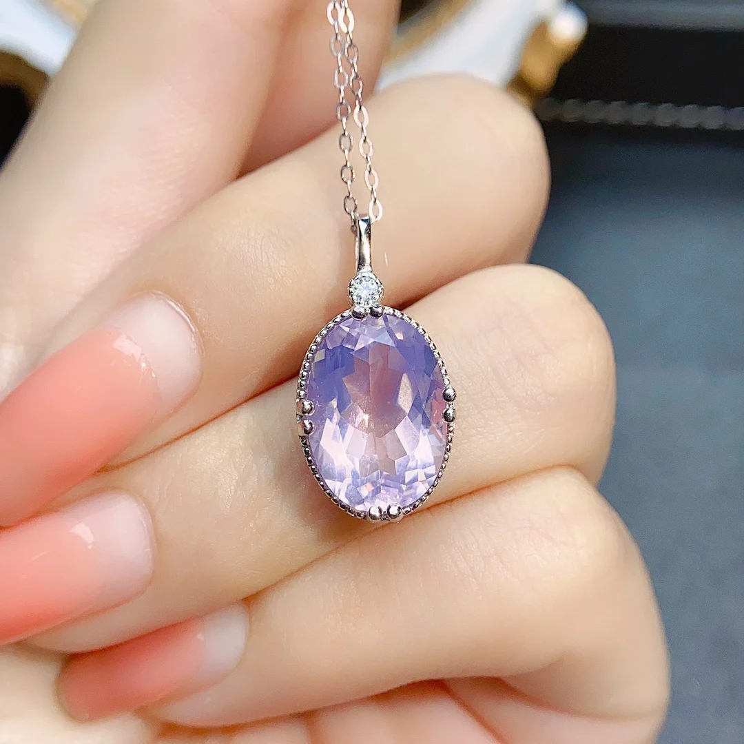 

Simple Designs Oval 10x14mm Natural Lavender Amethyst Pendant Necklace For Women Engagement Gift