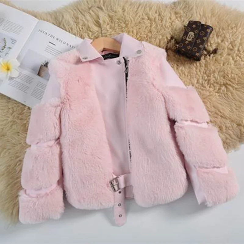 Girls Fur Coat Jacket Cotton Outwear Overcoat 2022 Vintage Warm Thicken Plus Velvet Winter Autumn Teenager Fuzzy Children\'s Clot