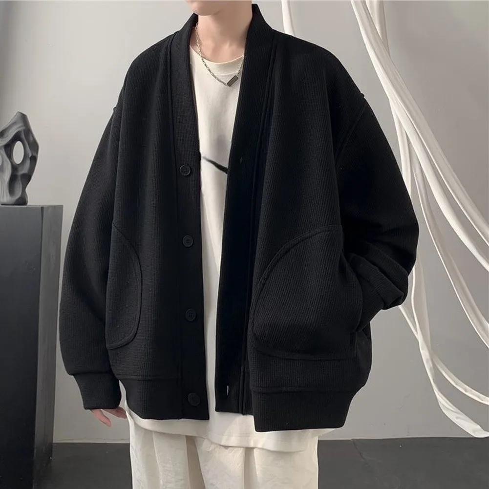 Lightweight Outerwear For Men Men Jackets Men Waffle Coat Soft Waffle Texture 95 Polyester 5 Spandex V-neck Design