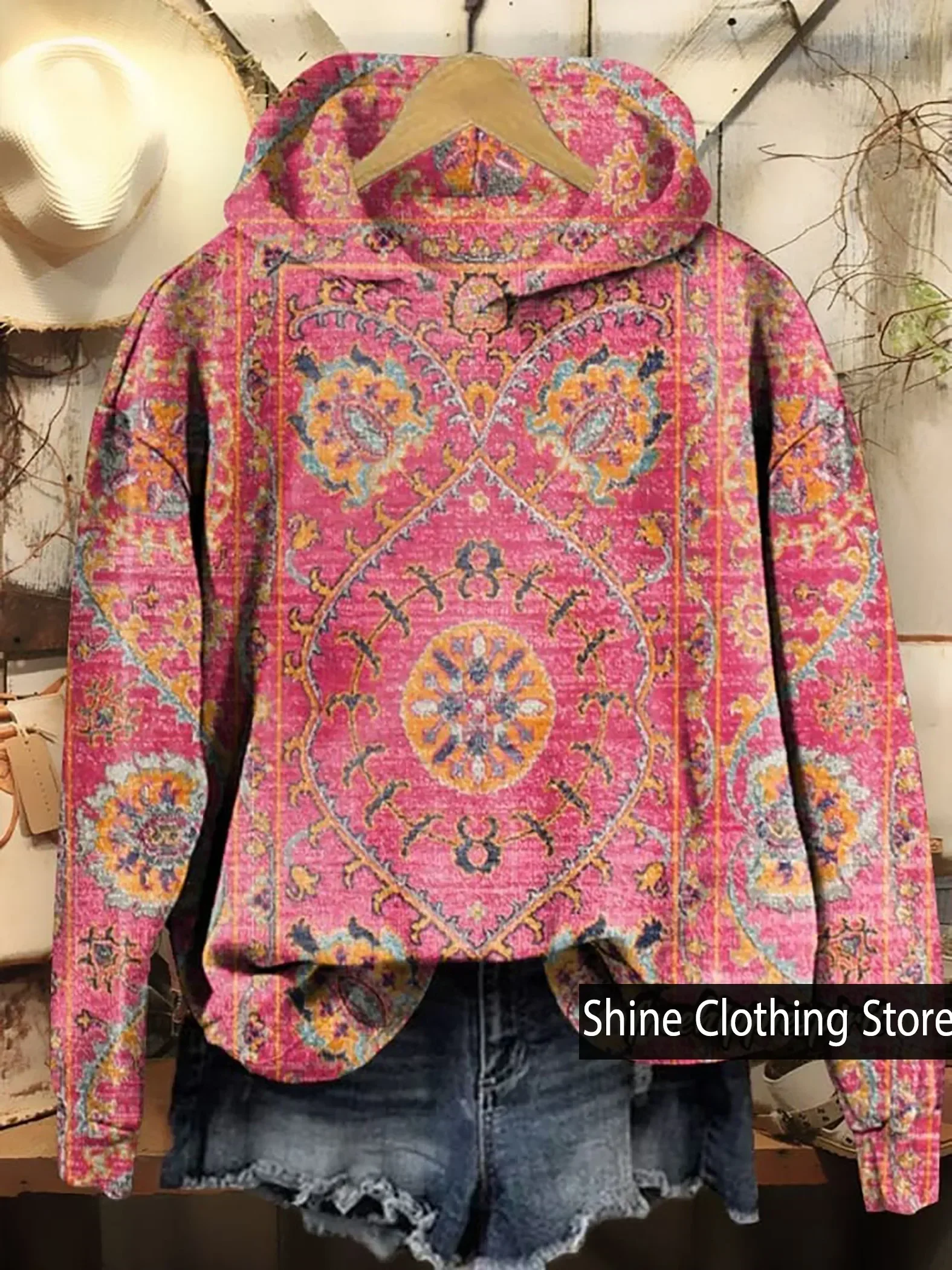 Women's Hippie Art Print Casual  Y2K Hoodie Sweatshirt, Sudaderas Para Mujer,Winter Clothes Women,Plus Size ,sweatshirt hoodie