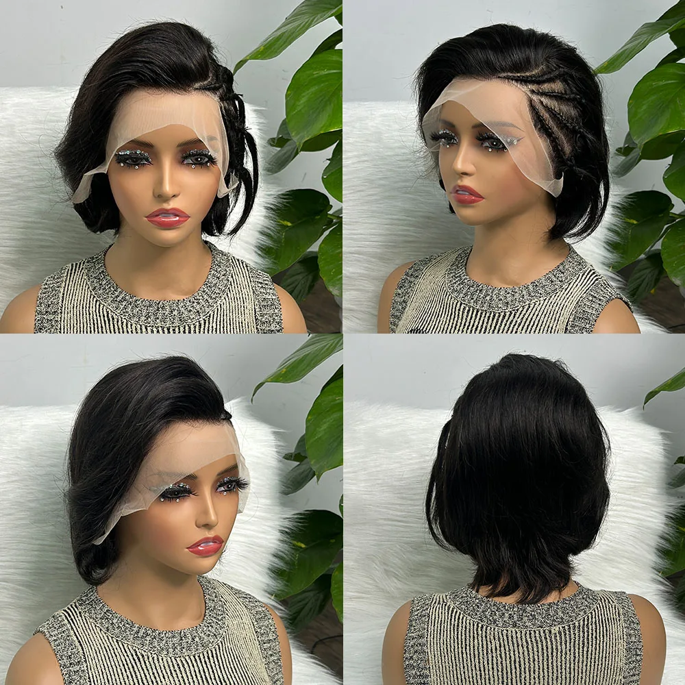 New  Styles Pixie Cut Wig with Braids Human Hair Wigs for Women 8 Inches 13x4 Lace Frontal Short Bob Brazilian Hair Wig