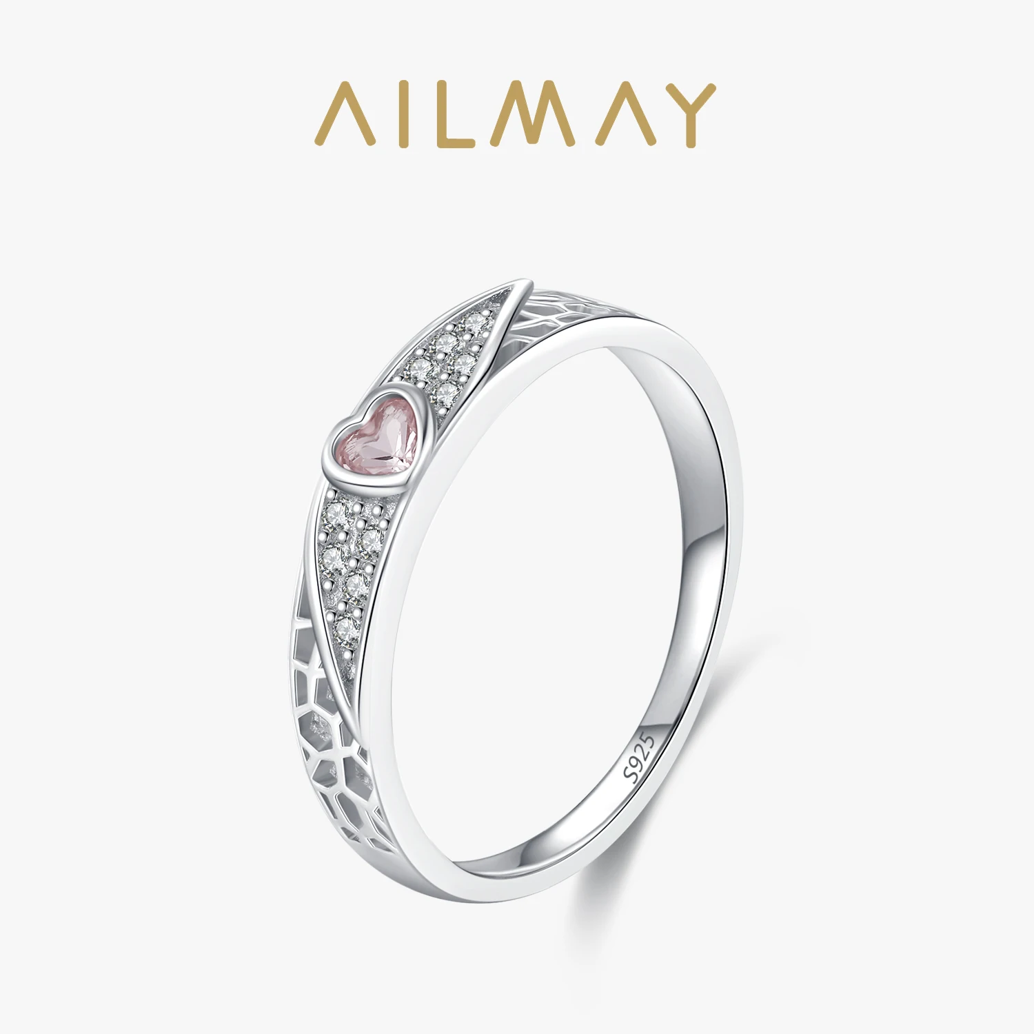 Ailmay  Retro 100% 925 Sterling Silver Champagne Love Zircon Ring For Women, Suitable For Everyday Wear And As Gifts