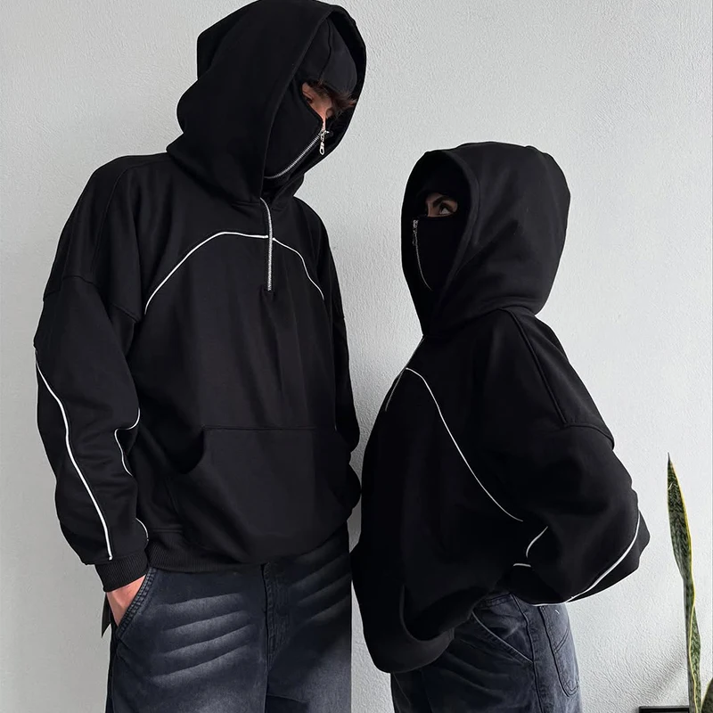 2025 Spring Joker Short Black And White Stitching Hooded Sweatshirt Female Zipper Windbreaker Jacket Lovers Double Hooded Jacket