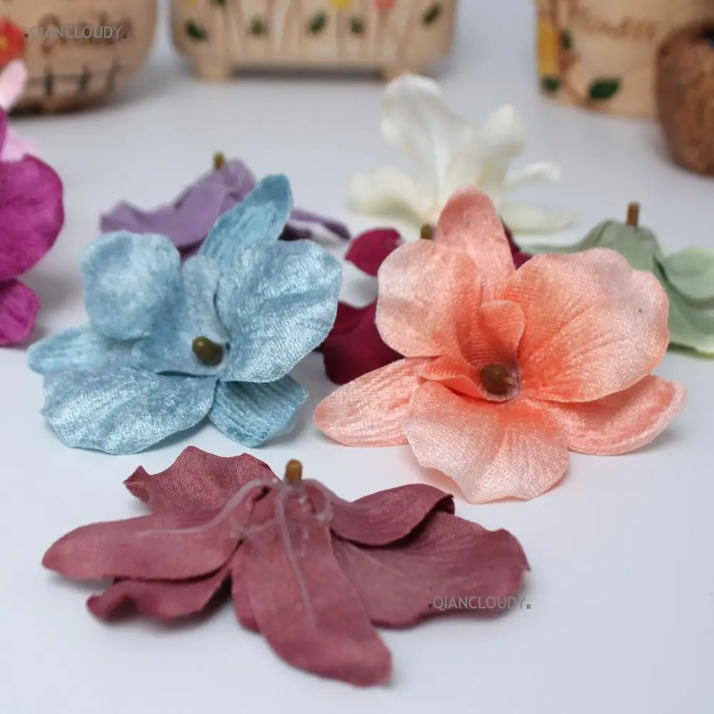 Qiancloudy 12 Pieces Wedding Velvet Orchid Artificial Silk Flower Heads Christmas Bright Flowers Magnolia A32 High Quality