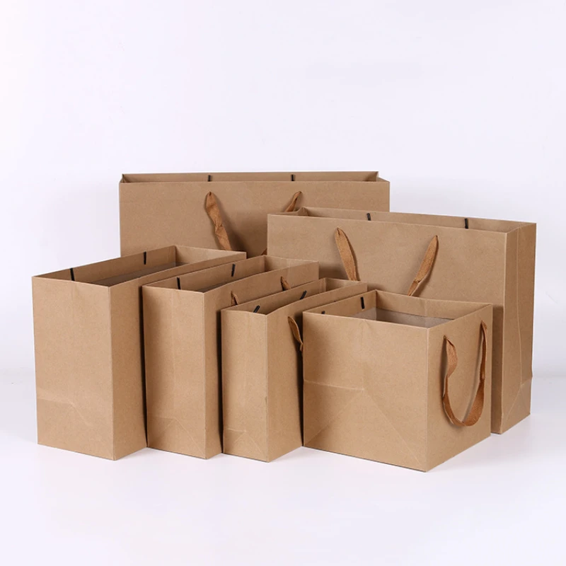 1pc multiple sizes Thick Black White Kraft Paper Tote Bags Clothing Packaging Bag Christmas festival Birthday Gift Wrapping