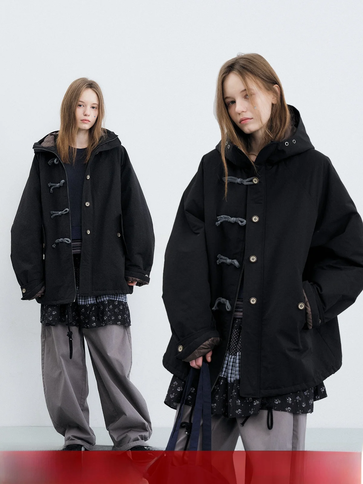 

Женская утепленная хлопковая куртка KOKOASOKO с капюшоном и декоративными пуговицами, новая зимняя модель свободного кроя, простая повседневная куртка