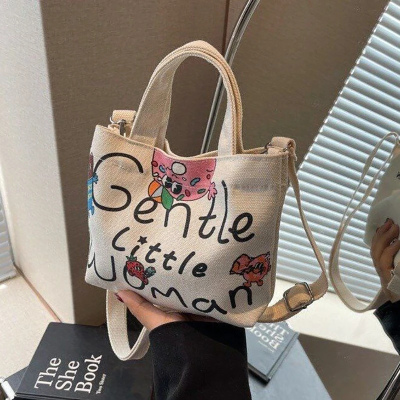 Canvas Bag Printing Letter Tote Bag Fashionable Print Messenger Bag Women Crossbody Shoulder Bags Handbags