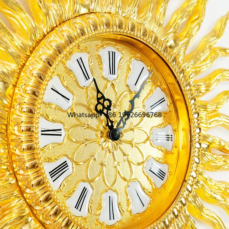 

Factory Custom Luxury Golden Metal Wall Clock Double Face Quartz Abstract Pattern Traditional Home Decoration for Living Room fa