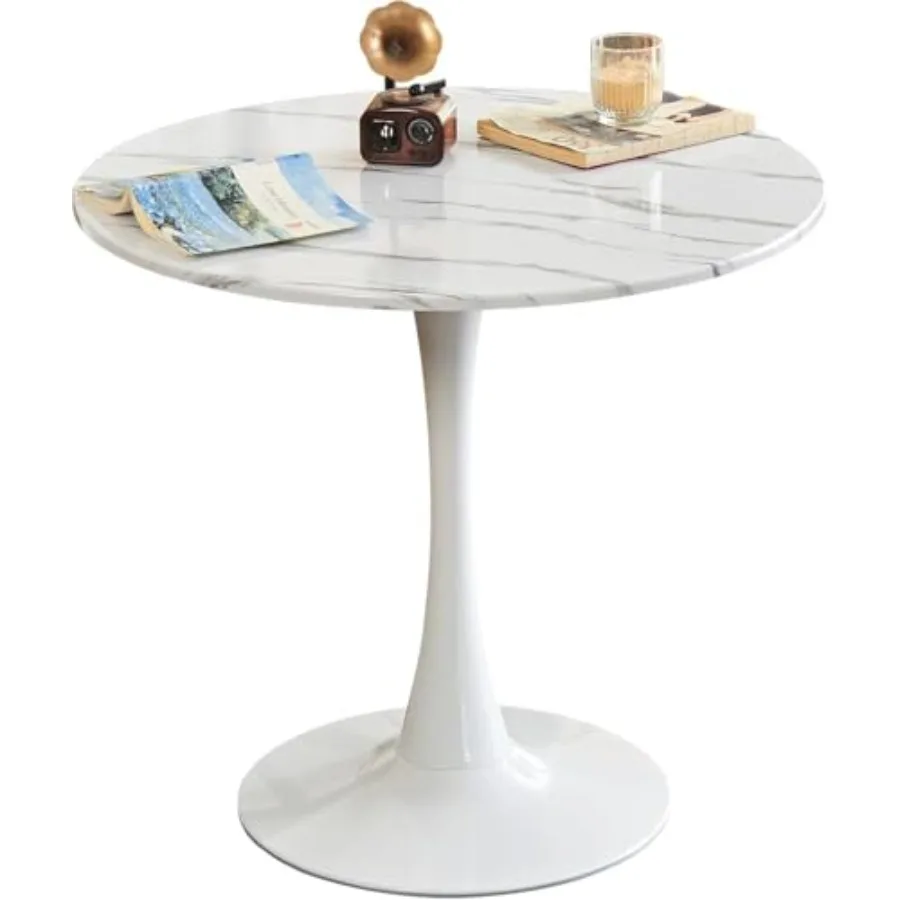 Dining Tulip Table for 4, Mid-Century Modern Table with Sturdy Metal Pedestal for Kitchen, Bistro, Cafe, Leisure White, Solid W