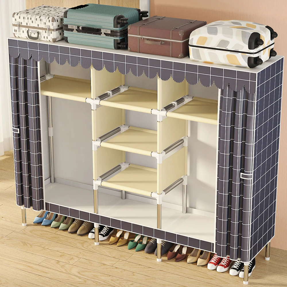 The Cloth Wardrobe Has a Width of 66.92inch and Is Approximately Equal to 170cm (in Terms of Size), Using Thick Stainless Steel Pipes as Support Frames, Combined with Precise Welding Techniques, Enhances the Overall Stability and Load-Bearing Capacity of the Wardrobe, Making It Resistant to Shaking and Deformation Even When Fully Loaded with Clothes
