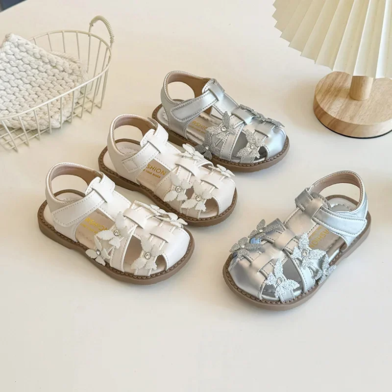

Girls Closed Toe Sandals Summer New Baby Princess Fashion Bow Soft Sole Toddler Shoes Flats Size 22-31
