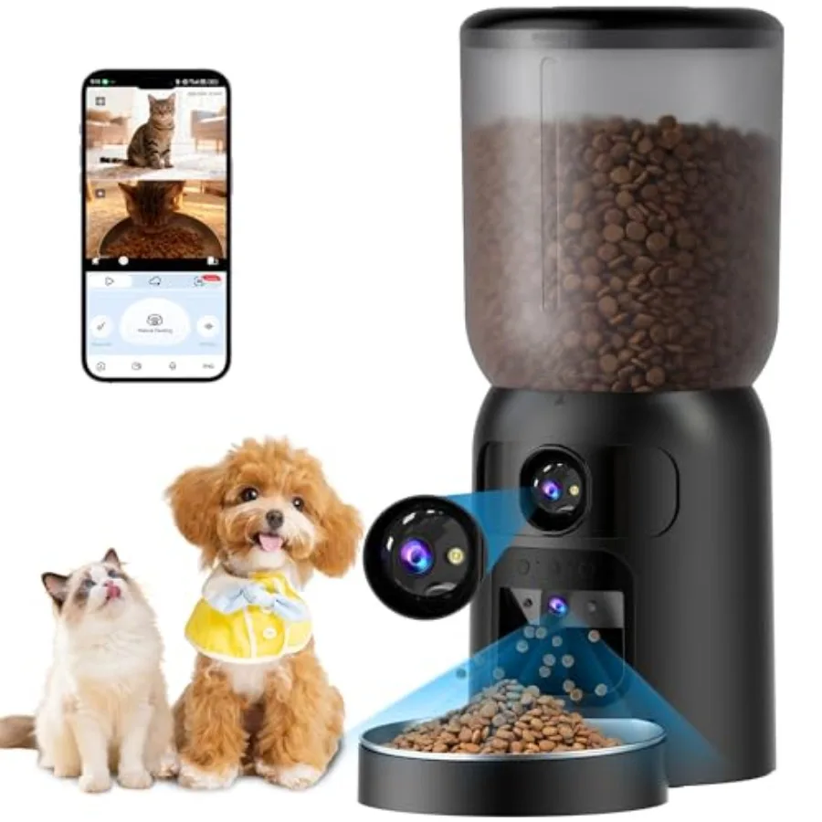 Automatic Cat Feeder with Dual Camera Gifts for Fathers Day, 5G WiFi App Control: 5L Automatic Dog Food Storage Container with