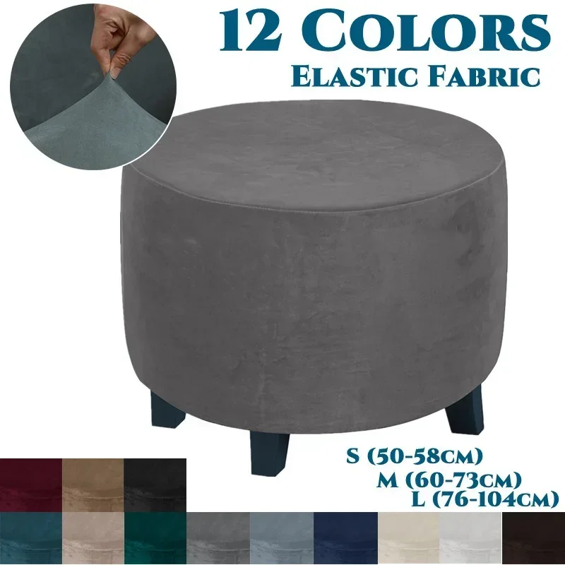 

Round Ottoman Stool Cover Super Soft Velvet Footrest Cover All-inclusive Ottoman Stool Chair Seat Slipcover Living Room Bedroom