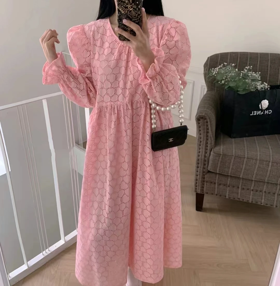 

WTIANYUW Runway 2023 Korean Loose Casual Spring Autumn Women O Neck Long Sleeve Fashion Elegant Holiday Long Dress