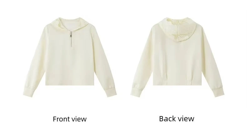 VIMLY Women's Hooded Sweatshirt 2026 Autumn Elegant Lace Trim Splicing Casual Pullover Fashion Long Sleeve Top Ladies A7628