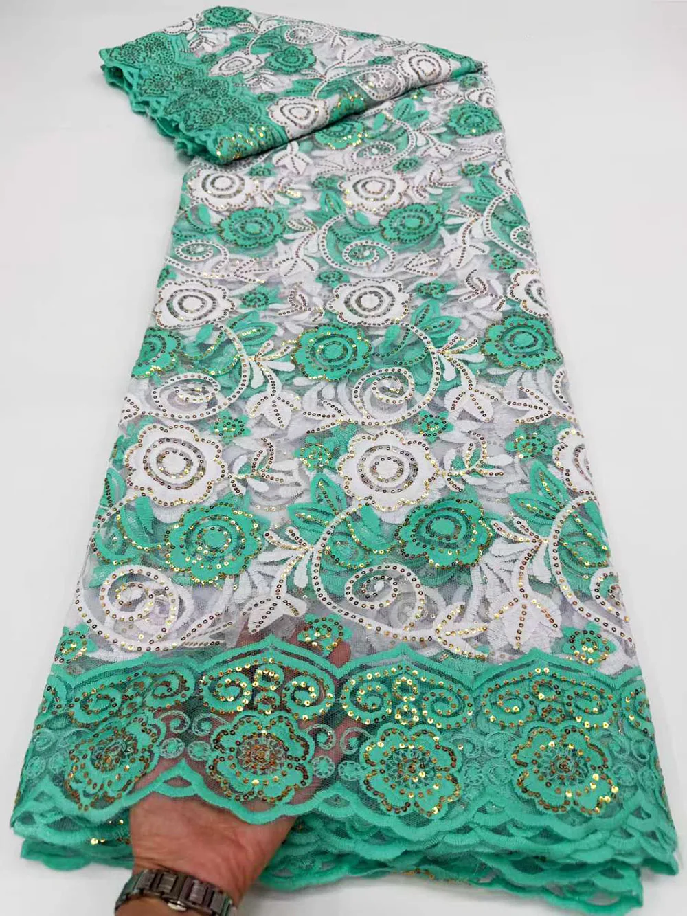 African Tulle Mesh Laces Net Material With Rhinestones And Sequins Embroidered Silk White French Fabric Nigerian Dresses OR46312