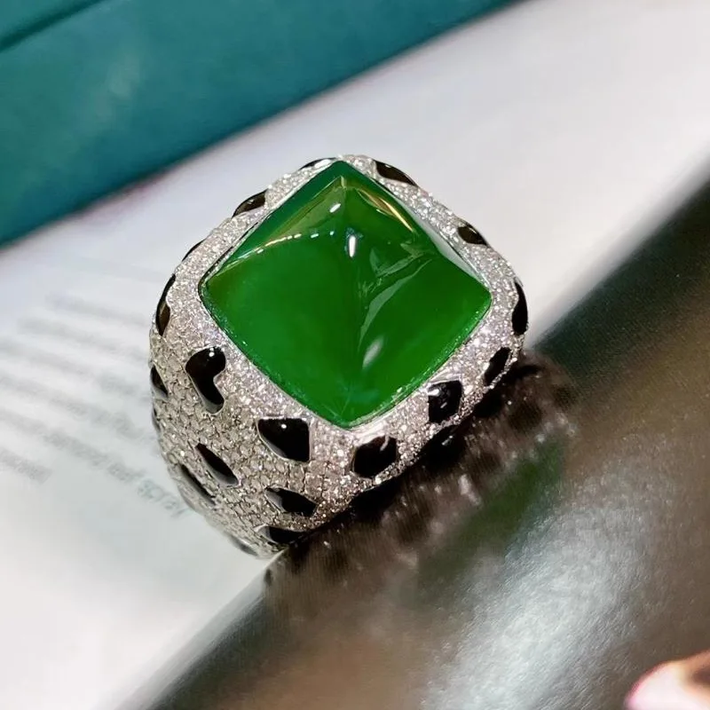 Huge 12 Carat Dapphire Ruby Emerald Gemstone Rings 925 Silver Leopard Print Resizable Rings Wedding Party Fine Jewelry