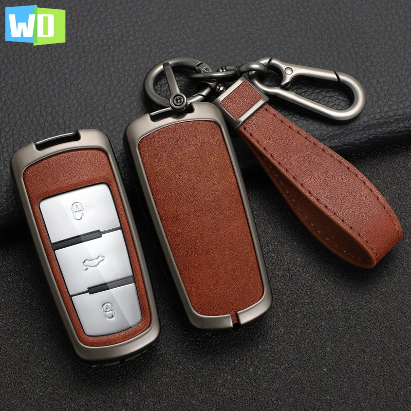 Leather Zinc Alloy Car Key Case Cover For Vw Volkswagen CC Passat CC B6 B7 Protection Key Shell Skin Bag Case Accessories