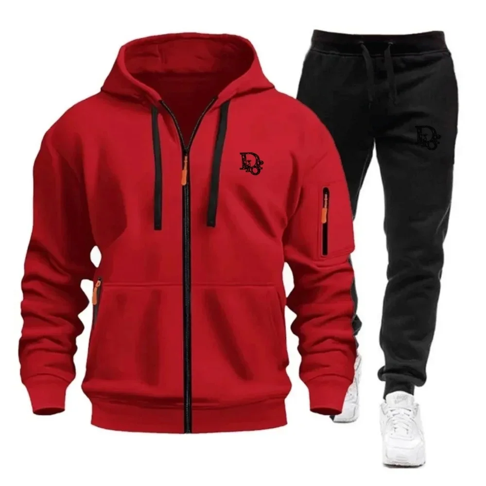 2026 Men's Tracksuit Hoodie Sweatpants Set Black Letter Print Zipper Jacket Jogger Pants Casual Fashion Autumn Winter Outfit - view 4