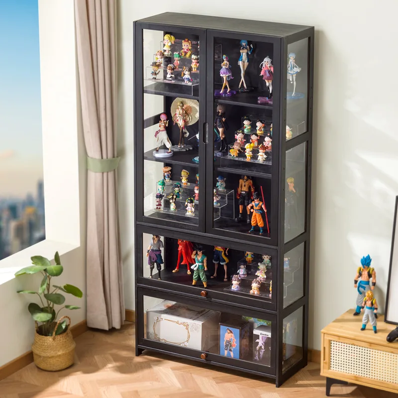 Figure Cabinet Lego Display Cabinet Glass Cabinet with Light Household Crack Dust-proof Storage Shelf Toy Display Box Wine
