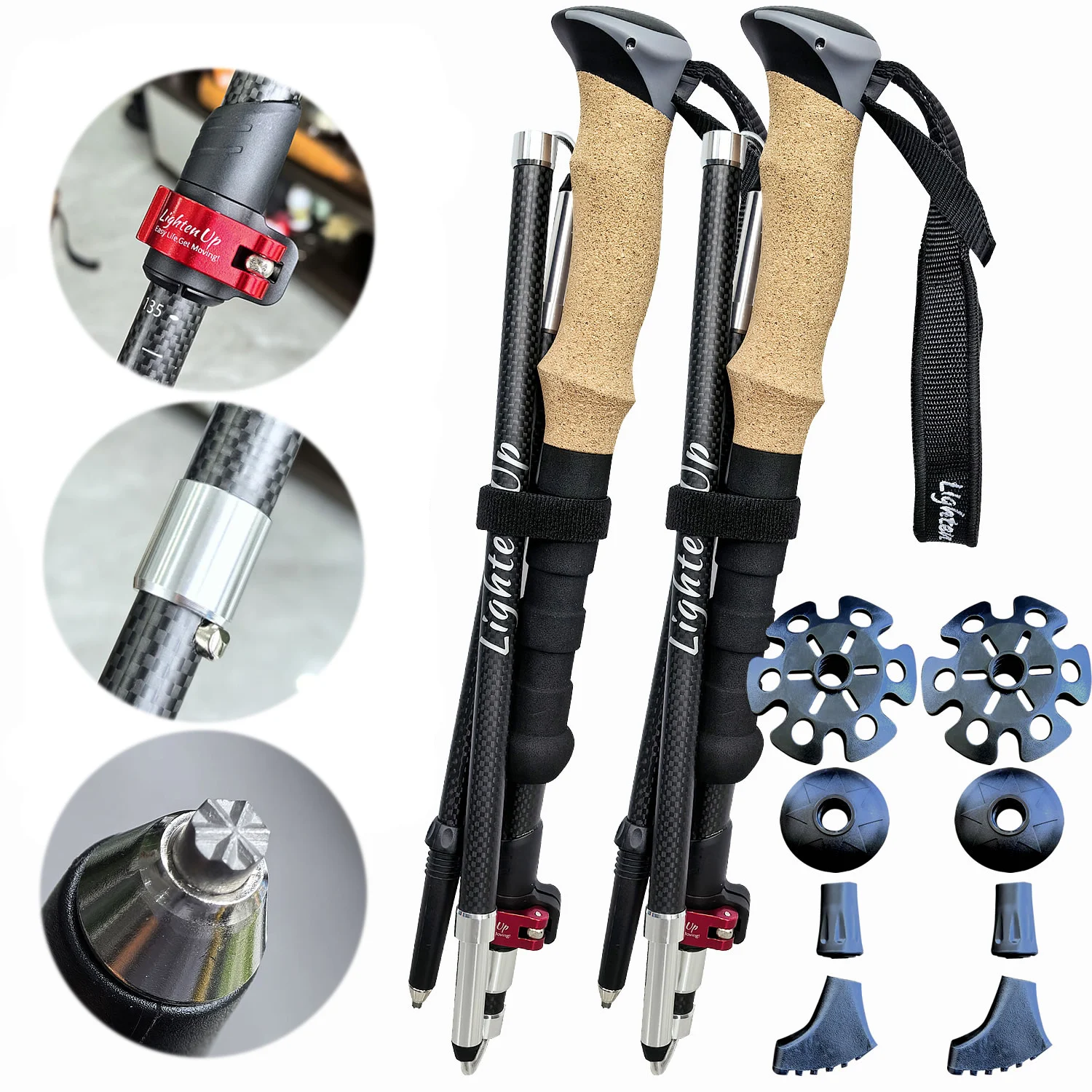 Erweiterbare Outdoor-Trekkingstöcke aus Kohlefaser, EVA-Kork, schnell verstellbare Schlösser, Gehstöcke, ultraleichte Stöcke für Männer und Frauen