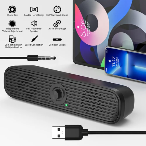 Imagen 1 del producto COOMAER-altavoz envolvente para PC de escritorio, estéreo para el hogar, sistema de barra de sonido USB 3,5 Aux, ordenador, TV, teléfono, subwoofer HIFI con cable, graves potentes