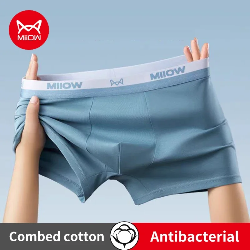 

MiiOW 3Pcs Combed Cotton Men Underwear Boxers Antibacterial Internal File Mens Underpants Winter Soft Comfortable Men's Panties