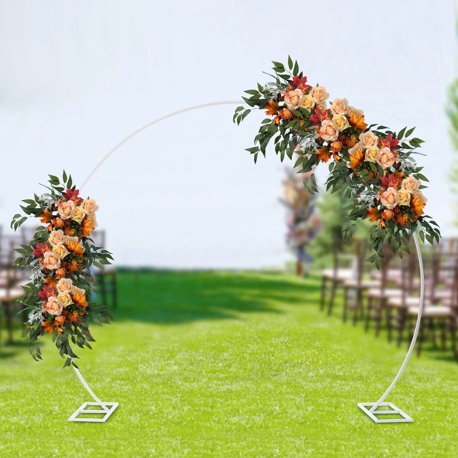 8.5x7.2ft Large Wedding Arch Decoration Metal Round Frame Props Background with Balloon Decoration Kit + Backpack