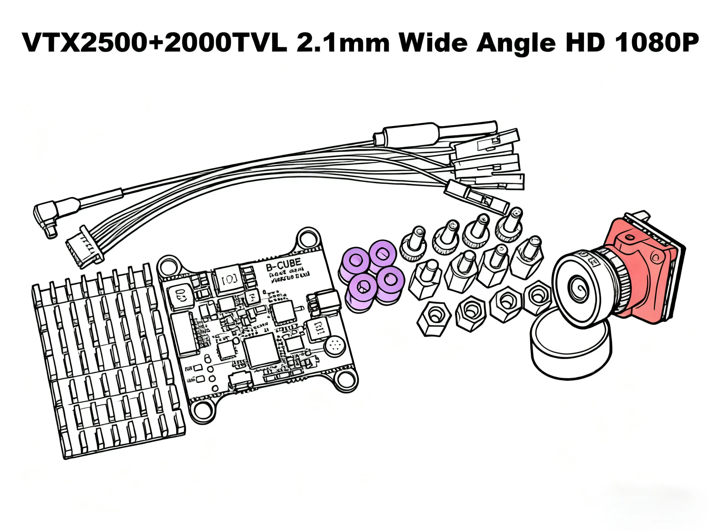 B-CUBE 5.8G VTX 800 1000 1600 2500mW 48CH Transmissor de vídeo de tensão de entrada FPV INAV Câmera 2000TVL CCD 2.1mm Grande angular HD 1080P