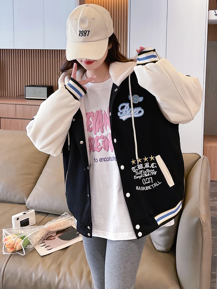 

Бейсбольные куртки Кожаные женские весенне-летние толстовки с капюшоном из овечьей шерсти в рубчик Модная богемная спортивная одежда с цветочным принтом и красочным сердцем Y2K