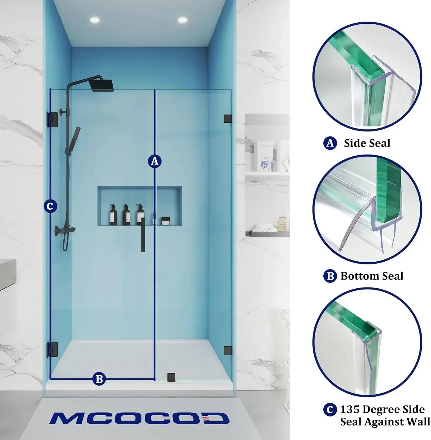 

Комплект уплотнений для душевой двери — включает в себя 1 нижнее уплотнение 36 дюймов и 2 боковых уплотнения 84 дюйма для стекла 1/2 дюйма (12 мм), сверхпрозрачное (горячее)