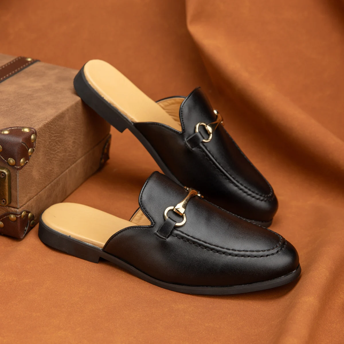 

Fashion Loafers for Men Handmade Leather Comfortable Half Flats Retro Design Anti-Slip Summer Leisure Walking Shoes for Travel