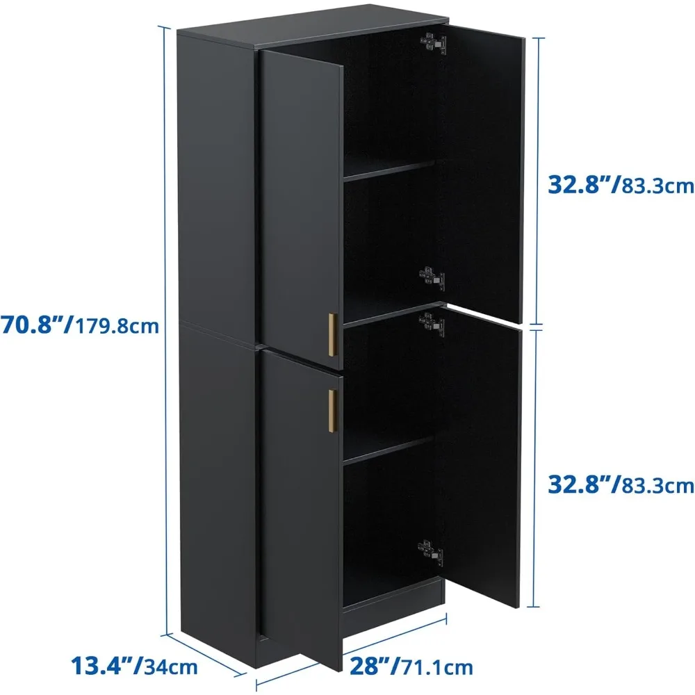 Kitchen Pantry Storage Cabinet, Freestanding Cupboard Cabinet with Doors and Adjustable Shelves for Kitchen, Dining Room, Black