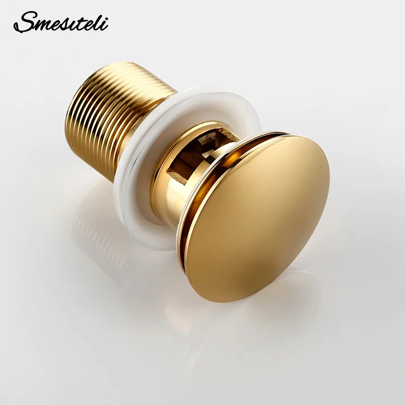 Bagnolux Polished Gold Basin Sink Drainer Corrosion Resistant Easy To Clean Pop Up Button Round Hole Bathroom Hotel Drainer