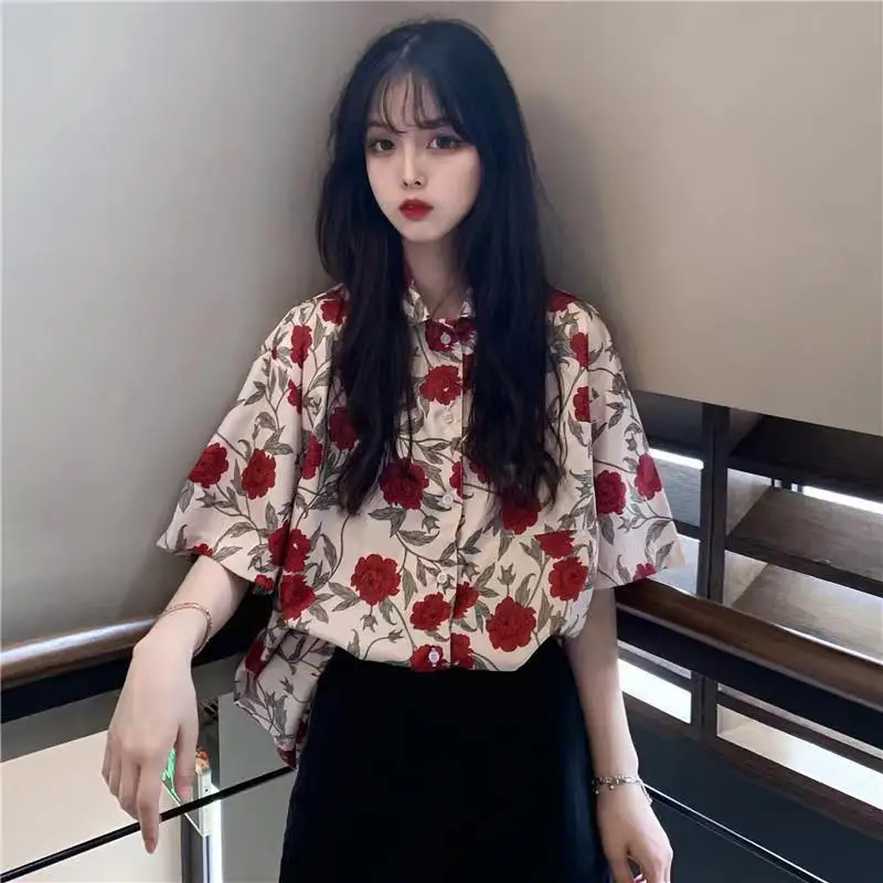 XEJ Chiffon Blouse Women 2024 Women's Summer Tunic Vintage Clothes Female Harajuku Top Women Hawaiian Shirt with Short Sleeve