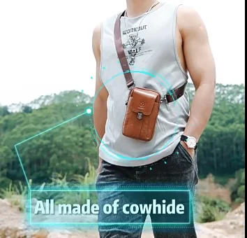 

Men's real leather shoulder crossbody bag 5.5 "6" wear belt mobile phone storage square waist hanging wallet