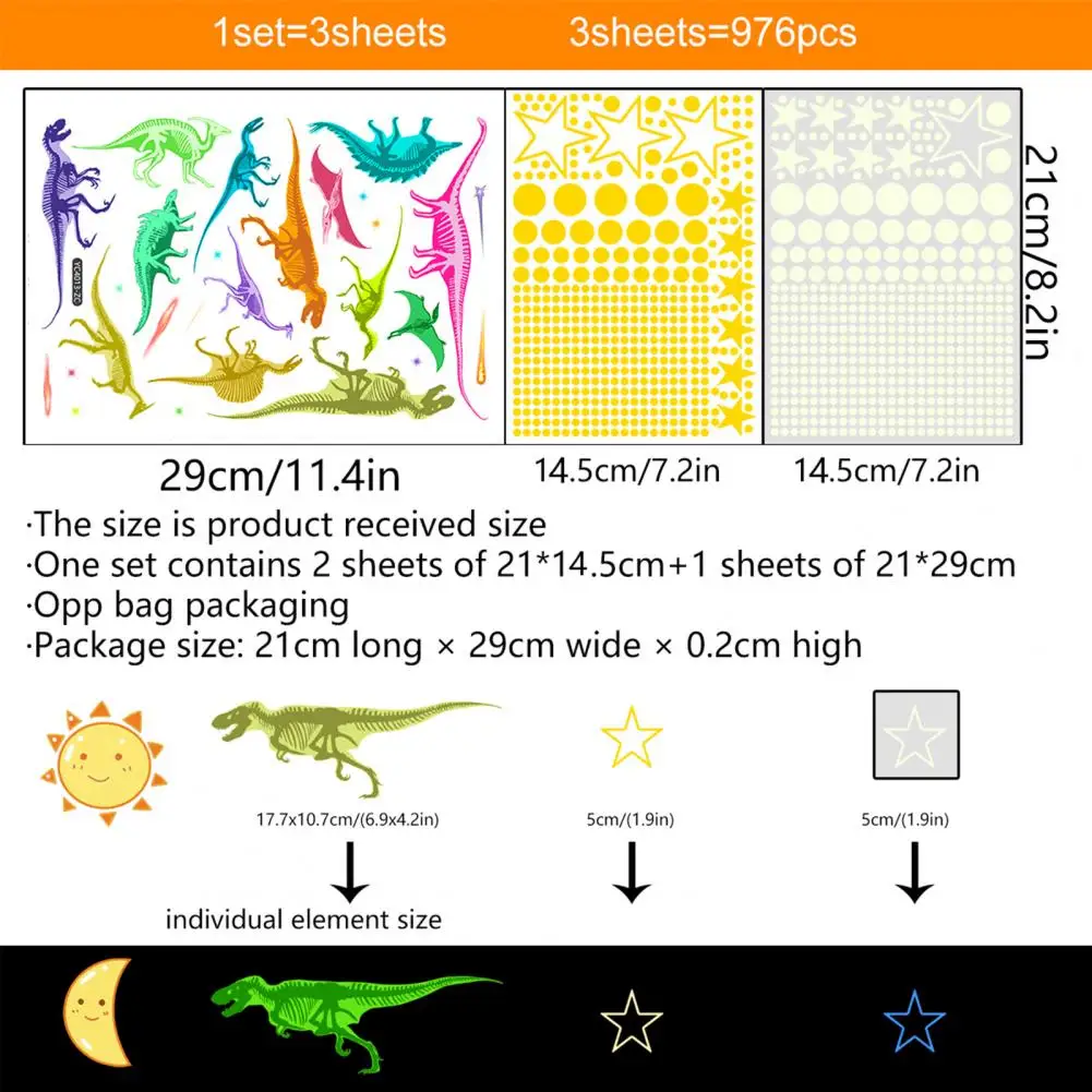 Night Glowing Wall Stickers Glow-in-the-dark Cartoon Dinosaur Stickers Wall Decor for Baby Kids Room Bedroom Home Fun Magical