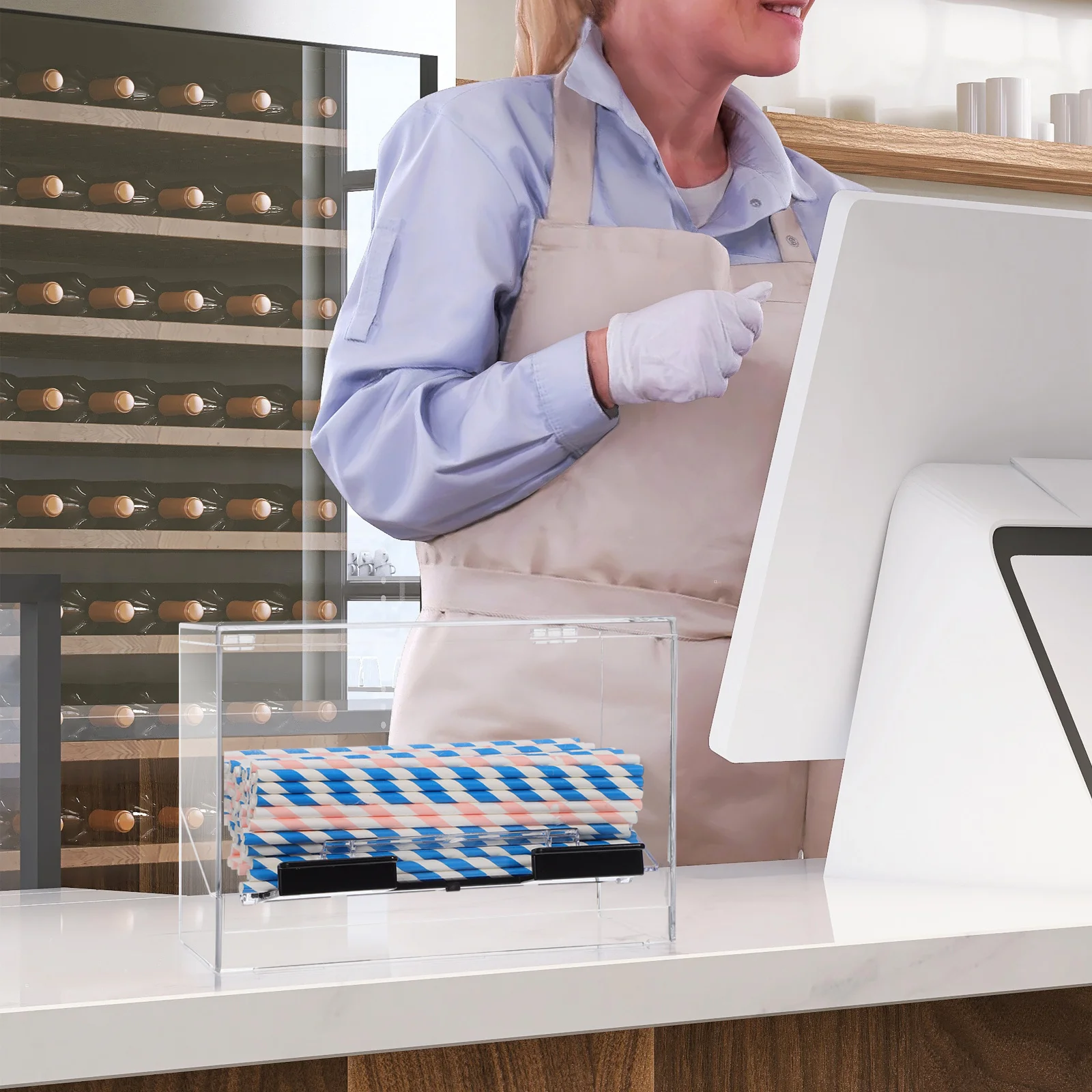 

Clear Acrylic Bulk Straw Dispenser Practical Drinking Straw Storage Box Case for Restaurant Use