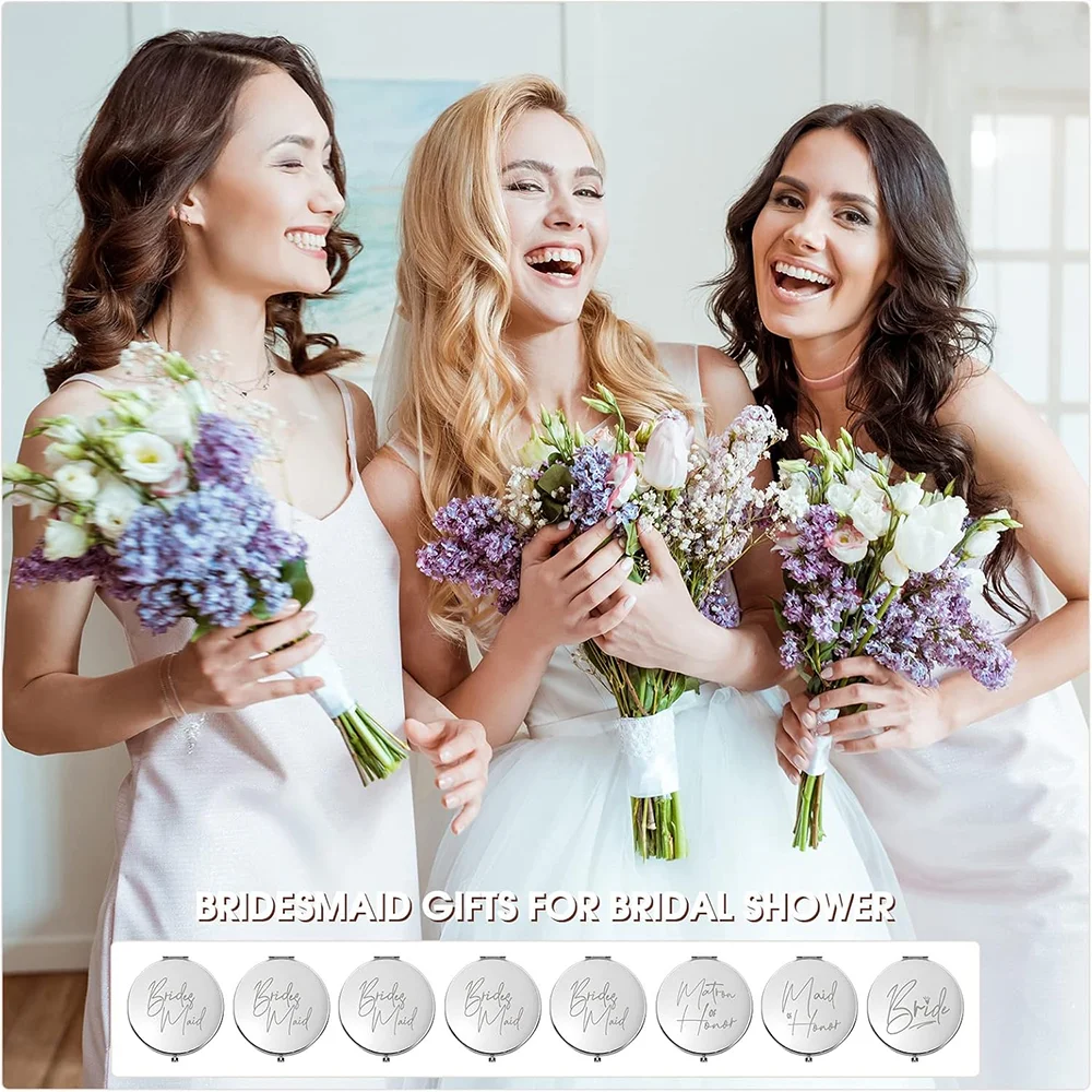 1 pcs wedding Bridesmaid Mirror Bride favors Compact Cosmetic Handheld Pocket Makeup for Bridal Shower for party decor supplies